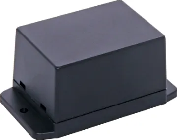 70Lx50Wx42Hmm ABS Snap Together Flange Mount Box A wide selection of flanged boxes with snap fit lids which allow access to internal circuitry without unscrewing the flange screws. Great for small circuits, control boxes, relays and industrial controls.  Base fitted with four PCB posts, lid has four cable entry mouldings which may be knocked out. All dimensions ±0.5mm & exclude flanges