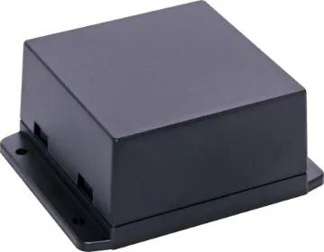 80Lx80.5Wx43.5Hmm ABS Snap Together Flange Mount Box A wide selection of flanged boxes with snap fit lids which allow access to internal circuitry without unscrewing the flange screws. Great for small circuits, control boxes, relays and industrial controls.  Base fitted with four PCB posts, lid has four cable entry mouldings which may be knocked out. All dimensions ±0.5mm & exclude flanges