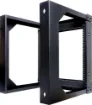 An open frame hinged wall mount 9RU 19” rack system designed for wall mounting equipment up to 420mm deep. Ideal for combinations of patch panels, security and audio equipment.