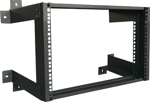 An open frame 8RU 19 inch rack system designed for wall mounting equipment up to 300mm deep. Ideal for combinations of patch panels, security and audio equipment. The flat mounting plates can be attached to the wall surface using standard fasteners. 