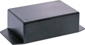 UB5 (82Lx54Wx30Hmm) Black ABS Flanged Jiffy Box Flanged versions of our popular jiffy boxes allowing wall or chassis mounting. 
UB5 size 82Lx54Wx30Hmm, black.