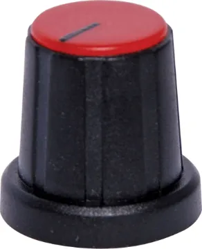 18mm Red Cap 18T Spline Plastic Knob 18T spline type. Removable coloured caps for precise pointer alignment.