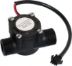 The YF-S201 Hall Effect Water Flow Meter Sensor comes with three wires: red (5-24VDC power), black (ground) and yellow (Hall effect pulse output).