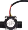 The YF-S201 Hall Effect Water Flow Meter Sensor comes with three wires: red (5-24VDC power), black (ground) and yellow (Hall effect pulse output).