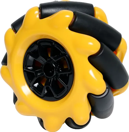 A plastic Mecanum wheel for robotics projects requiring omnidirectional movement. 