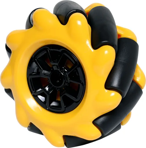A plastic Mecanum wheel for robotics projects requiring omnidirectional movement. 