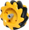 A plastic Mecanum wheel for robotics projects requiring omnidirectional movement. 