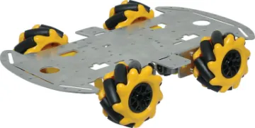 Mecanum Wheel Robotics Base Kit This aluminium chassis features mecanum wheels fitted to individual motors allowing omnidirectional movement of your own custom robot design. The aluminium base is pre-drilled with a variety of holes for mounting sensors and control boards. 
Size: 260L x 162Wmm.