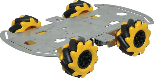 This aluminium chassis features mecanum wheels fitted to individual motors allowing omnidirectional movement of your own custom robot design. The aluminium base is pre-drilled with a variety of holes for mounting sensors and control boards. 
Size: 260L x 162Wmm.  