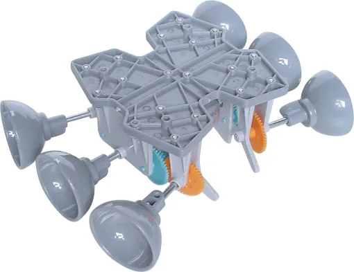 This robotic base provides an excellent foundation for your own robot design. It contains 2 motors and all necessary parts required for your robots gearbox. Wheels and feet are provided depending on how you want your robot to get around! Simple comprehens