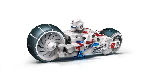 An environmentally friendly motorcycle powered by a salt water fuel cell. A great way to learn about alternative energy ideas.  No batteries required! Includes 3 fuel cell sheets. Approx length 130mm. Can be assembled in under an hour.