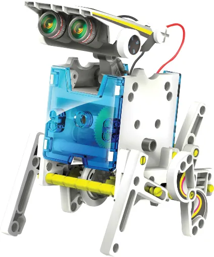 A fun and educational kit designed to assemble 14 different ways to inspire and challenge your kids to learn about solar power and electronics. Includes parts to build a snake, dog, crab, boxer, turtle, row boat, beetle and more!