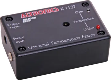 Universal Temperature Alarm Kit This compact alarm can be used to monitor the operating temperature of a whole range of devices. You could use it to monitor your tropical fish tank, your home brew, freezer, fridge, your hot water system or where temperature monitoring is useful.