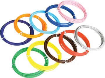 Multi Colour 5m PCL Filament 10Pk Contains 10 different colours of 1.75mm PCL filament for use with our handheld printing pen. Each colour roll is approx 5m long.