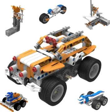 Makerzoid Superbot Set A 400pc set allowing kids to build up to 26 different projects, and create designs of their own. Includes control unit and intelligent sensors (2) that allow building of line tracking, obstacle avoiding and following robot designs. Blocks are compatible with other major brands. Fully programmable using Scratch. Includes storage box.