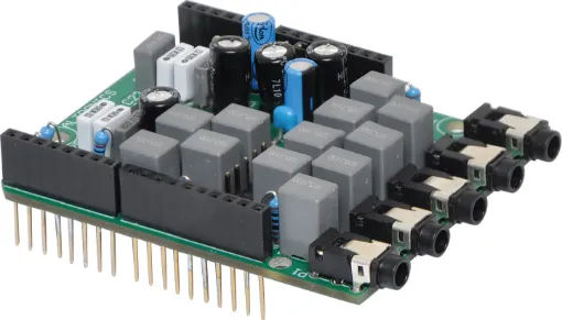 The PT2329 is an audio processor IC consisting of a stereo input selector along with volume and tone controls, all controlled through I2C. 