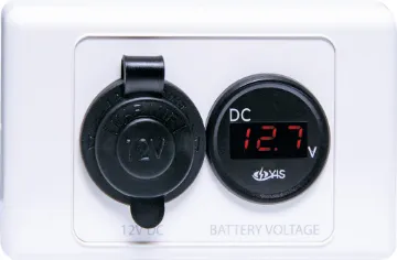 12V DC Car Accessory Socket Battery Meter Wallplate A combination 12V accessory socket and a battery voltage meter on convenient wall plate. So you can keep an eye on your battery conveniently. measures form 2.5V to 30V DC so you can use it on 24V systems as well.