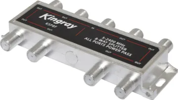 2400MHz 8W Professional Digital TV Splitter Housed in a zinc diecast enclosure to prevent external interference from unwanted signals. Unlike cheaper splitters, these are wideband and will accept frequencies up to 2400MHz making them suitable for use with Digital TV, Cable and Satellite TV frequencies. Fitted with industry standard F connectors for easy installations.
