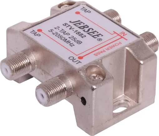 For use in large distributed MATV systems. These Tee units tap off the exact signal level required for each outlet. Available in either 2 way or 4 way in five different signal variations. All housed in zinc diecast housing fitted with F connectors for eas
