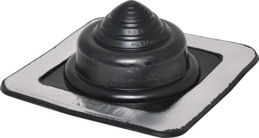 Weatherproof rubber flashing to allow penetration of metal roofing from 5-55mm without water ingress. Black colour.