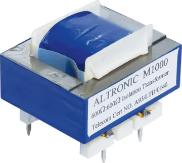 600 Ohm / 600 Ohm Telephone Isolation Transformer Impedance: 600 Ohm line, 600 Ohm equip
Turns Ratio:	1:1
Max Level:	0dBm @  300Hz
Insertion Loss:	1dB max @ 0dBm
Frequency Response:	300Hz - 10kHz
Return Loss:	>15dB, 300Hz - 5kHz
Max Unbalanced DC:	60mA
Proof Test:	3.5kV RMS
Dimension:	41L x 30H x 33W
Weight:	153 gms
PCB hole size: 1.5mm