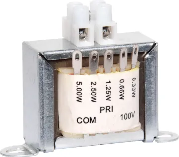 8 Ohm to 0.33W - 5W 100V Line Speaker / Audio Transformer 5 Watt 100V line speaker transformers with tapped primary, and secondary to suit 8 Ohm speakers.