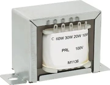 10-60W 100V Line PA EI Core Transformer High quality, high performance 100V line audio transformers. All models are wound on professional grade grain orientated steel core for extended frequency response. Designed for use in high grade constant voltage 100V and 70V PA Systems. 
60 Watt 100V