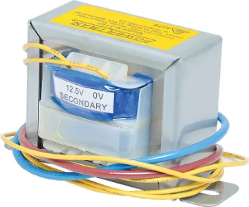 12.5V /  240V 1A EI Core Transformer Powertran EI-Core 240V AC mains transformer with 1A centre tapped secondary configuration. 6.25V and 12.5V secondary voltages available at 1A current output. Primary and secondaries fitted with 200mm flyleads. Fully electrical authority approved for AS/NZS 61558.2.6.