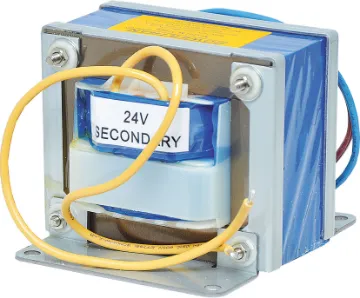24V / 240V 5A EI Core Transformer Primary fitted with 200mm fly leads.  Secondary taps have solder tags.