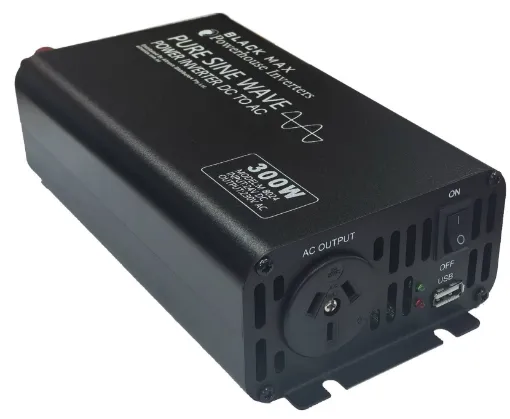 A compact 24V 300W inverter is designed to deliver pure AC output for powering difficult loads such as appliances with switchmode power supplies (computers, displays & game consoles) and voltage sensitive devices.