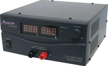 3-15V 25A Benchtop Power Supply Boasting a massive 25A this power supply is ideal for testing 2 way radios, car stereos, high power RF transmitters, inverters and the like. The output voltage can either be fixed at 13.8V or fully variable from 3 - 15V via the front panel control.
