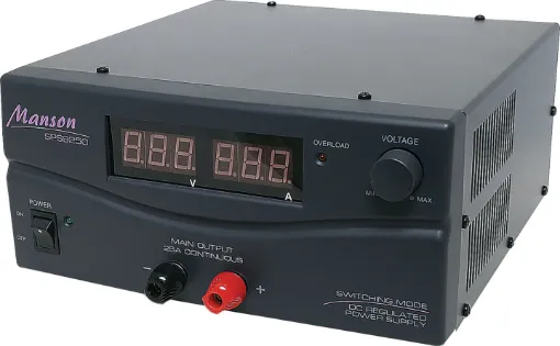 Boasting a massive 25A this power supply is ideal for testing 2 way radios, car stereos, high power RF transmitters, inverters and the like. The output voltage can either be fixed at 13.8V or fully variable from 3 - 15V via the front panel control.