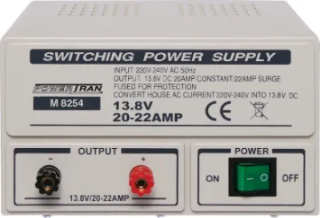 Fixed 13.8V 20A Benchtop Regulated Power Supply A fixed voltage output power supply designed for powering automotive, marine and comms equipment.