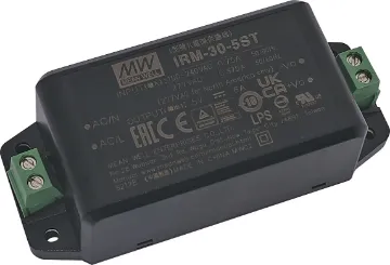 30W 5V/6A Mini Screw Terminal Power Supply The Mean Well IRM-30-5ST 30W miniature AC-DC power supply is ready to be soldered onto the PCB boards of various kinds of electronic instruments or industrial automation equipment.