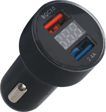5.5A QC3.0 Dual USB Car Charger This dual charger allows you to power up to two devices in your car. Max combined current output is 5.5A.