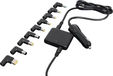 90W Car Laptop Power Supply Ultra compact design to allow you to power up your laptop in a car, caravan, boat etc with minimum of space required in your bag.  Plus it's fitted with a 2.4A USB charging port. Includes 8 tips to suit popular brands of laptop. 90W (6A) maximum output.