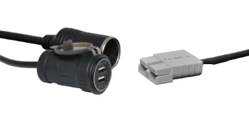 0.3m Anderson Style USB and Car Accessory Cable Turns an Anderson output into a USB charger and car accessory socket for powering devices. Max 2.1A current per USB port.