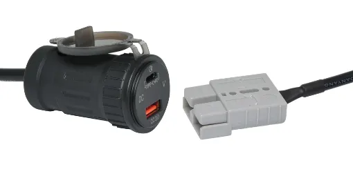 A 2m Anderson style cable fitted with USB type C Power Delivery Charger (18W) & USB QC 3.0 port for keeping devices charged in remote battery systems. 