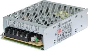 RS-75-5 60W 5VDC Switchmode Power Supply The Mean Well RS-75-5 has a rated output of 60W at 5V DC. This range of switchmode power supplies offer high efficiency DC power in a compact enclosure. They are designed to be installed within a secondary cabinet as the 240V input terminals are exposed.