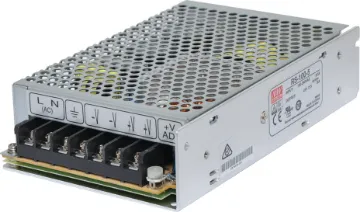 RS-100-5 80W 5VDC Switchmode Power Supply The Mean Well RS-100-5 has a rated output of 80W at 5V DC. This range of switchmode power supplies offer high efficiency DC power in a compact enclosure. They are designed to be installed within a secondary cabinet as the 240V input terminals are exposed.