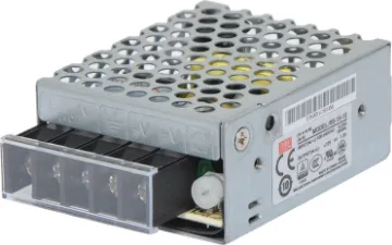 RS-15-12 16W 12VDC Switchmode Power Supply The Mean Well RS-15-12 has a rated output of 16W at 12V DC. This range of switchmode power supplies offer high efficiency DC power in a compact enclosure. They are designed to be installed within a secondary cabinet as the 240V input terminals are exposed.