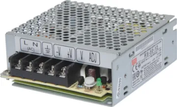 RS-50-12 50W 12VDC Switchmode Power Supply The Mean Well RS-50-12 has a rated output of 50W at 12V DC. This range of switchmode power supplies offer high efficiency DC power in a compact enclosure. They are designed to be installed within a secondary cabinet as the 240V input terminals are exposed.
