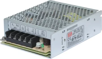 RS-75-12 72W 12VDC Switchmode Power Supply The Mean Well RS-75-12 has a rated output of 72W at 12V DC. This range of switchmode power supplies offer high efficiency DC power in a compact enclosure. They are designed to be installed within a secondary cabinet as the 240V input terminals are exposed