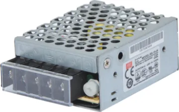 RS-15-24 15W 24VDC Switchmode Power Supply The Mean Well RS-15-24 has a rated output of 15W at 24V DC. This range of switchmode power supplies offer high efficiency DC power in a compact enclosure. They are designed to be installed within a secondary cabinet as the 240V input terminals are exposed.