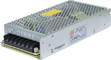 RS-150-24 156W 24VDC Switchmode Power Supply The Mean Well RS-150-24 has a rated output of 156W at 24V DC. This range of switchmode power supplies offer high efficiency DC power in a compact enclosure. They are designed to be installed within a secondary cabinet as the 240V input terminals are exposed.