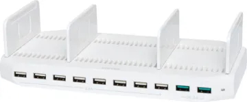 10 Port 19.2A High Current Desktop USB Charger This 10 port USB charger allows you to charge up to 10 mobile devices at once. Ideal for workplaces, schools and large families. Keep everything charged up and ready to go.