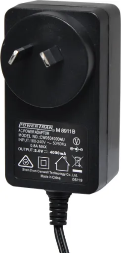 5V DC Switchmode Plugpack Supplied with fixed 2.1mm DC jack. Compact design with high current regulated output. Energy authority approved. MEPS approved.

5VDC @ 4A.