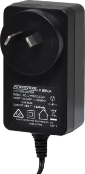 18V DC 1.33A Appliance Power Supply Adapter 18V DC Switchmode Plugpack Supplied with fixed 2.1mm DC tip (tip positive). Compact design with high current regulated output. Energy authority approved. MEPS approved. 
18VDC @ 1.33A.