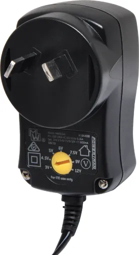 	 3,4.5,6,7.5,9,12VDC @600mA. 

MEPS Approved.

Tips suppled
- 2.1 x 5.5mm
- 2.5 x 5.5mm
- 1.35 x 5.5mm
- 1.7 x 4.0mm
- 1.5 x 5.0mm
- 0.75 x 2.35mm