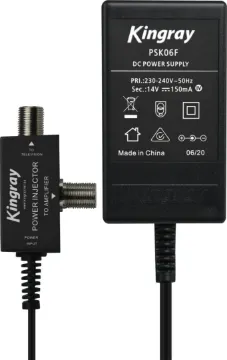 14VDC 150mA Power Supply with F-Type Connections 14V DC 150mA plugpack with F-Type socket arrangement designed to plug in line with Kingray range of masthead amplifiers.